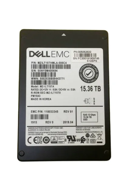 118033345-A.webp 118033345 - EMC PM1643 15.36TB SAS TLC 2.5" Solid State Drive - Image 1