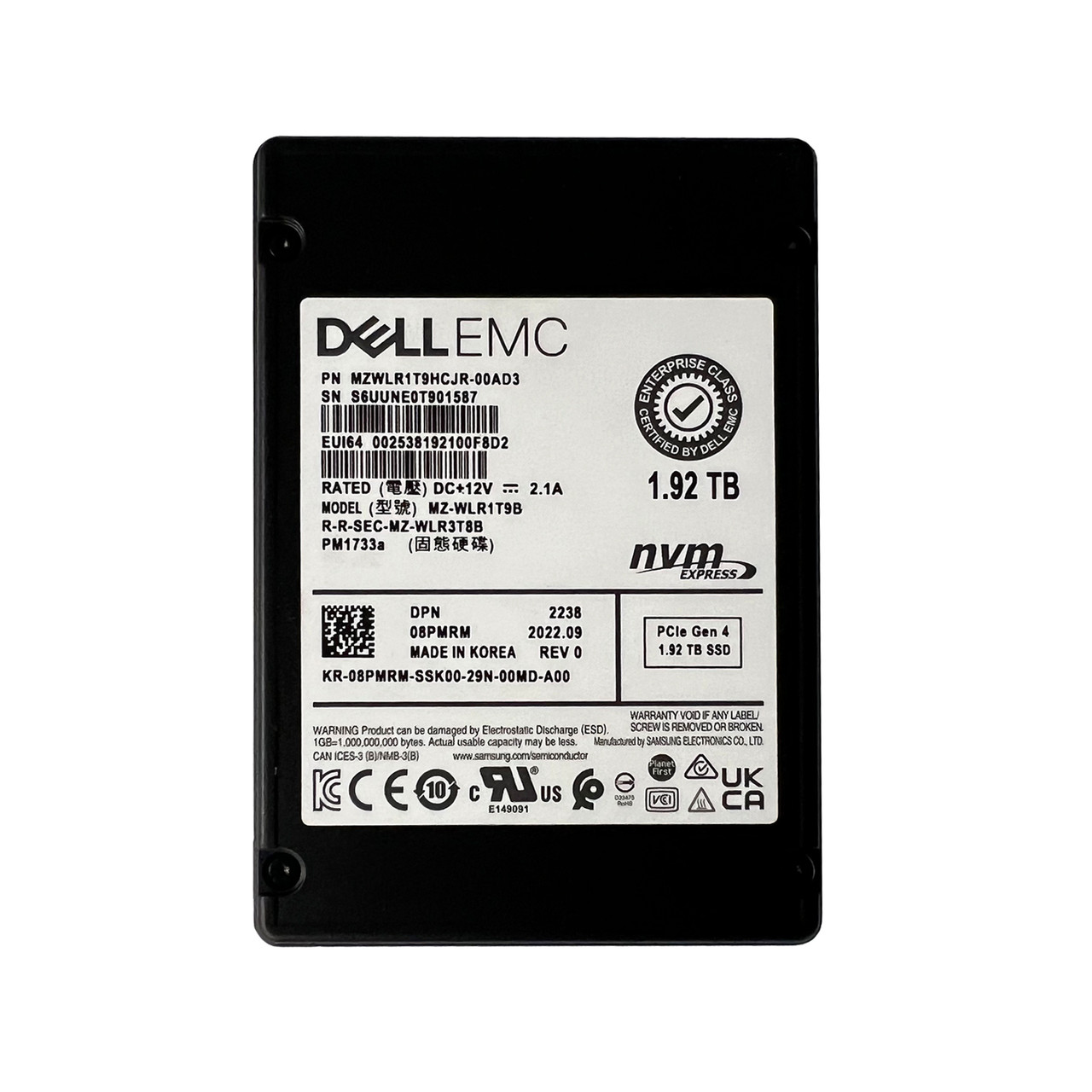 8PMRM.jpg Dell 8PMRM 1.92TB PCIe Gen4 NVMe Read Intensive TLC 2.5Inch SSD - Image 1