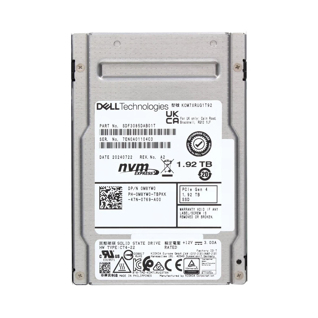 KCM7XRUG1T92-A.webp KCM7XRUG1T92 - KIOXIA CM7-R 1.92TB TLC PCIe NVMe 4.0 x4 2.5-Inch SSD - Image 1