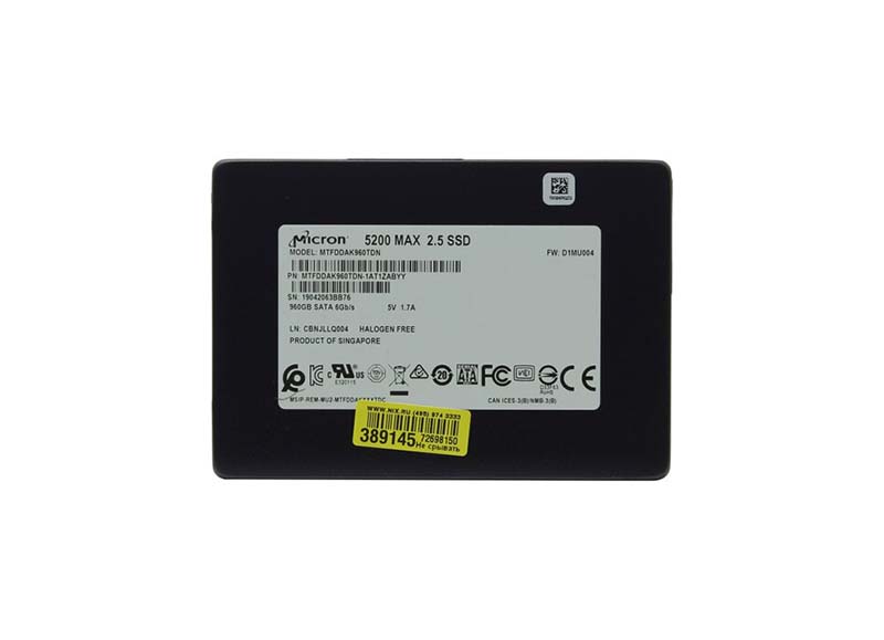 MTFDDAK960TDN-1AT1ZABYY-O.jpg MTFDDAK960TDN-1AT1ZA - Micron 960GB 5200 MAX 2.5in TLC 6Gb/s SATA SSD - Image 1