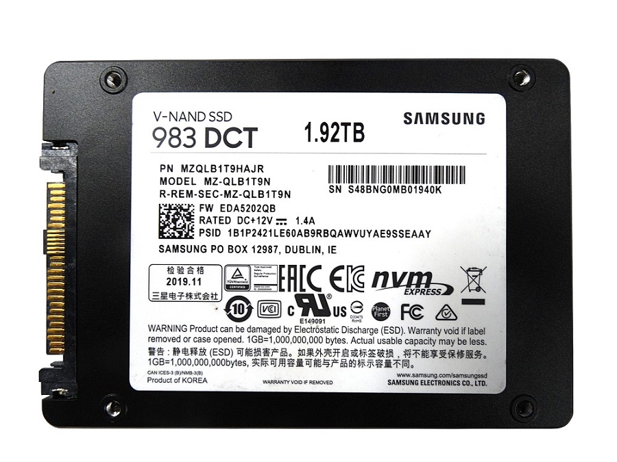 MZ-QLB1T9N.jpg MZ-QLB1T9N - Samsung 983 DCT 1.92TB PCI Express NVMe MLC U.2 2.5" SSD - Image 1