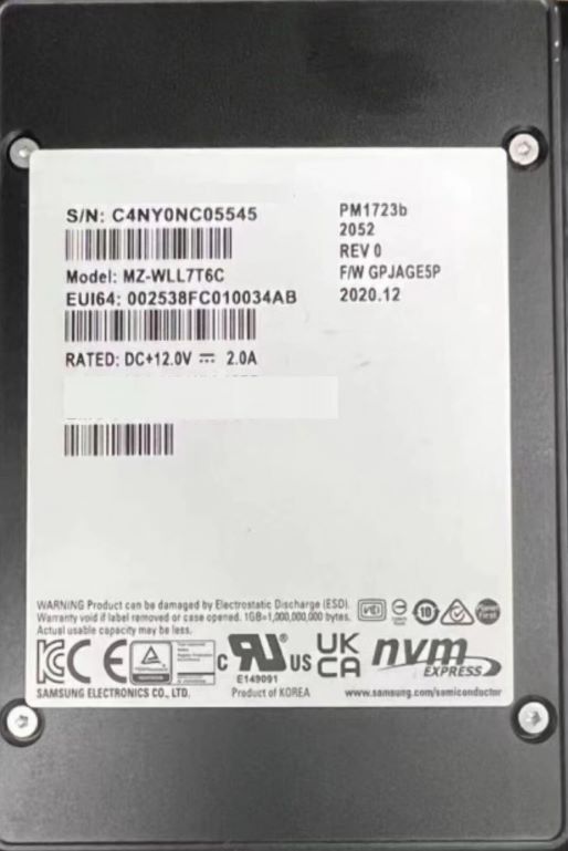 MZ-WLL15TC.jpg MZWLL15THMLA-000C9 - Samsung PM1723B 15.36TB PCIe 2.5-Inch SSD - Image 1