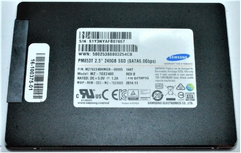 MZ7GE240HMGR.jpg MZ7GE240HMGR - Samsung PM853T 240GB SATA TLC 2.5" Solid State Drive - Image 1