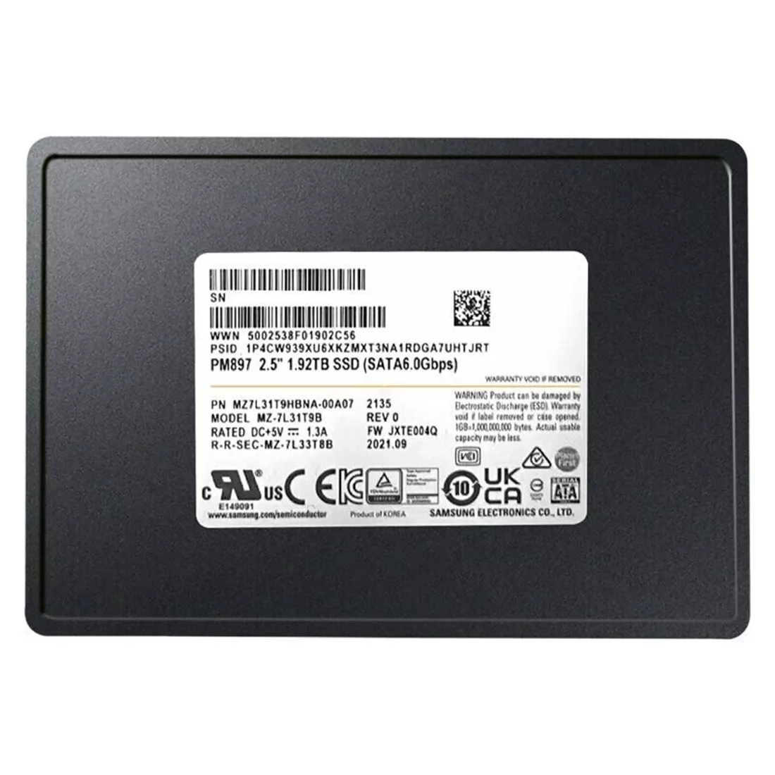 MZ7L31T9HBNA-00A07-A.webp MZ7L31T9HBNA-00A07 - Samsung PM897 1.92TB SATA V-NAND 2.5" SSD - Image 1