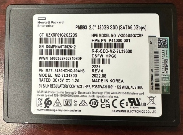 MZ7L3480HCHQ-00AH3.jpg MZ7L3480HCHQ-00AH3 - Samsung PM893 480GB SATA TLC 2.5" SSD - Image 1