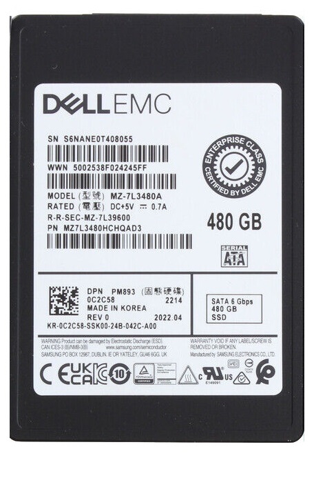 MZ7L3480HCHQAD3.jpg MZ7L3480HCHQAD3 - Samsung PM893 480GB SATA TLC 2.5" Solid State Drive - Image 1