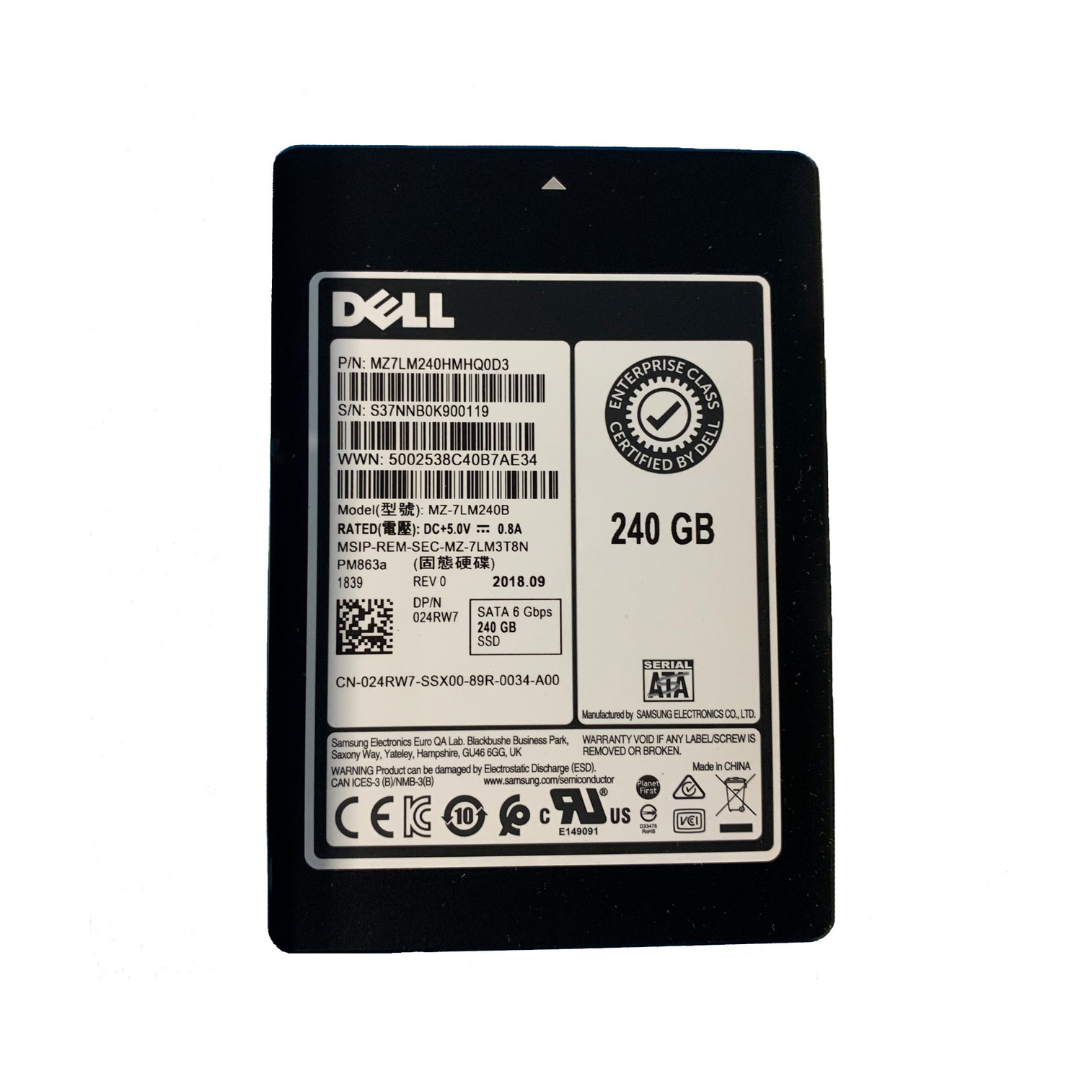 MZ7LM240HMHQ0D3-O.jpg MZ7LM240HMHQ0D3 - Samsung PM863 240GB SATA TLC 2.5" Solid State Drive - Image 1