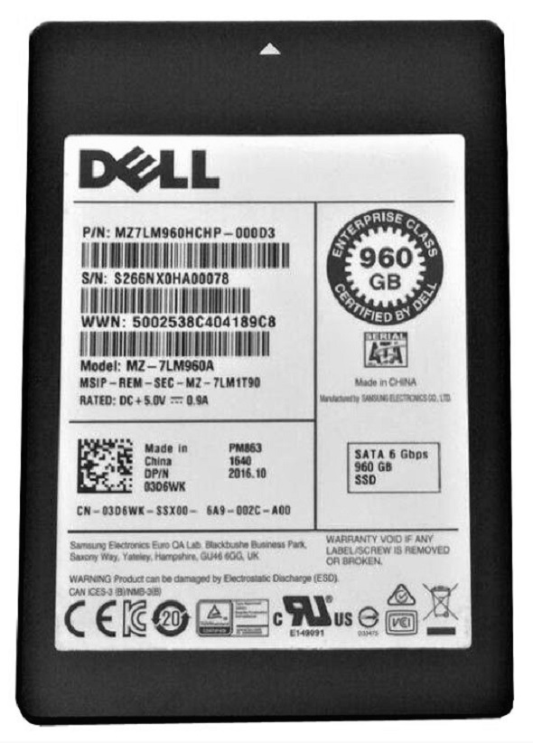 MZ7LM960HCHP-000D3.jpg MZ7LM960HCHP-000D3 - Samsung PM863 960GB SATA TLC 2.5" SSD - Image 1