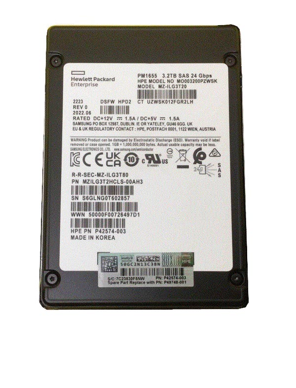 MZILG3T2HCLS-00AH3.jpg MZILG3T2HCLS-00AH3 - Samsung PM1655 3.2TB SAS TLC 2.5" SSD - Image 1