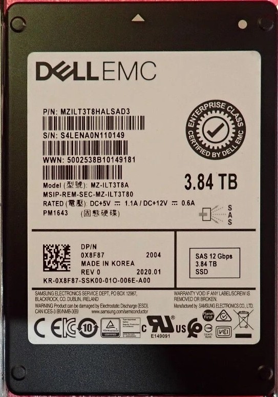 MZILT3T8HALSAD3.jpg MZILT3T8HALSAD3 - Samsung PM1643 3.84TB SAS TLC 2.5" Solid State Drive - Image 1