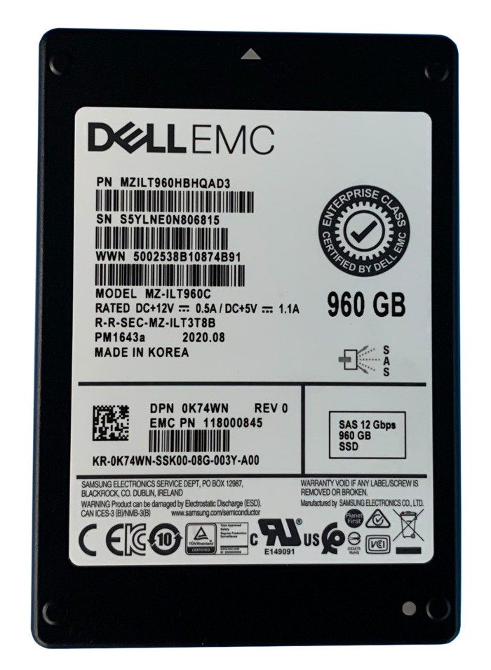 MZILT960HBHQAD3.jpg MZILT960HBHQAD3 - Samsung PM1643A 960GB SAS TLC 2.5" Solid State Drive - Image 1