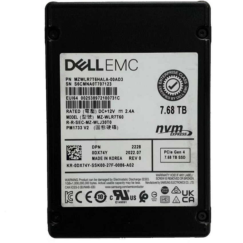 MZWLR7T6HALA-00AD3.jpg MZWLR7T6HALA-00AD3 - Samsung PM1733 7.68TB PCI Express NVMe 2.5" SSD - Image 1