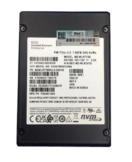 MZWLR7T6HBLA-00AH3 - Samsung PM1733a 7.68TB PCIe NVMe SSD
