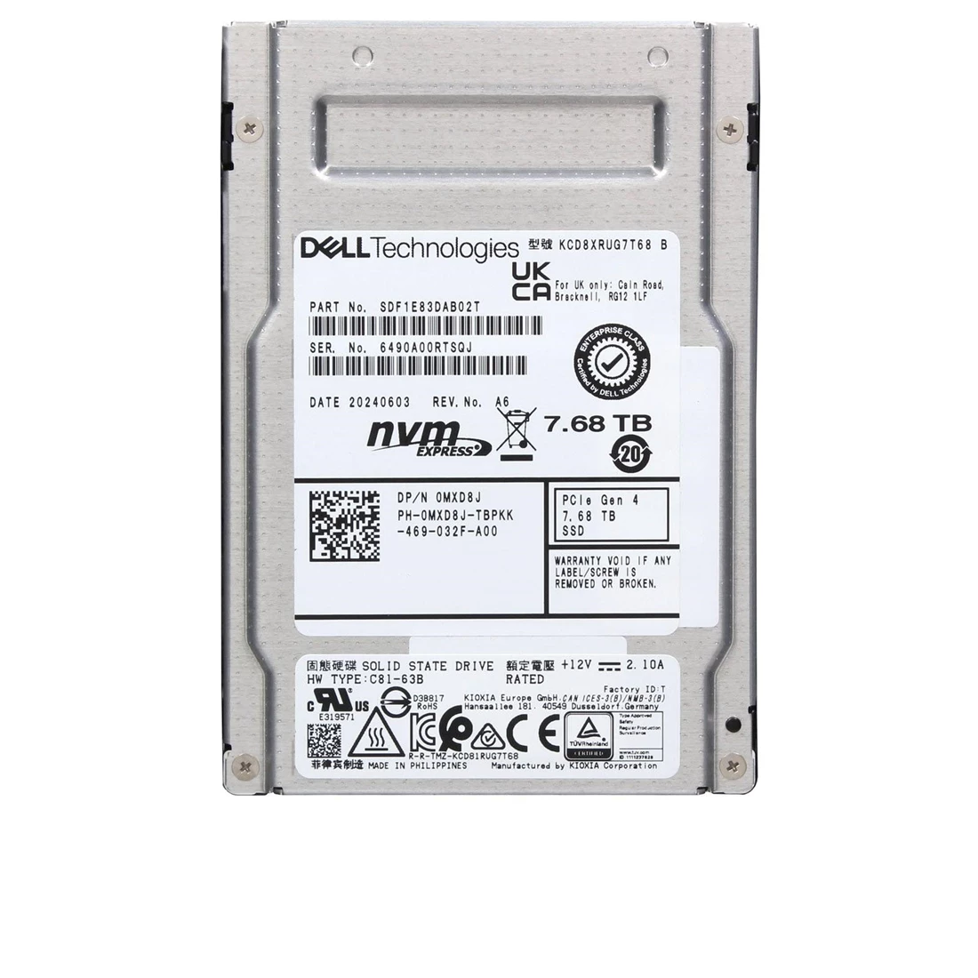 SDF1E83DAB02T-A.webp SDF1E83DAB02T - KIOXIA KCD8 7.68TB TLC PCIe NVMe 4.0 x4 2.5-Inch SSD - Image 1