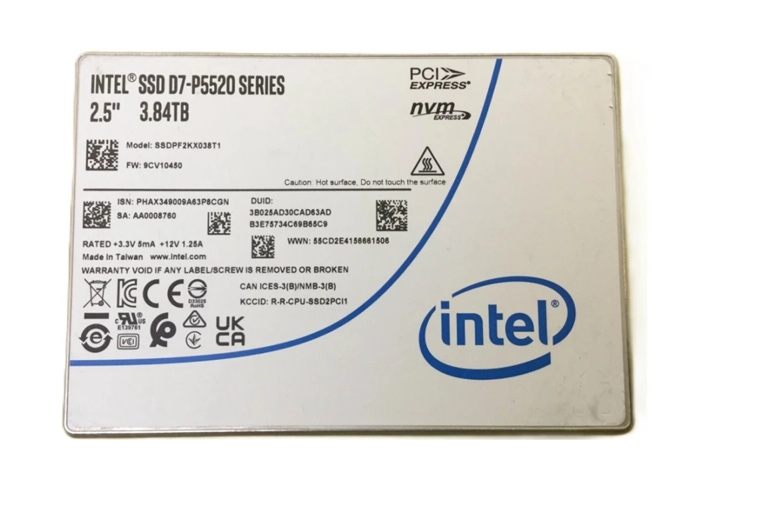 SSDPF2KX038T1-A.webp SSDPF2KX038T1 - Intel D7-P5520 3.84TB NVMe PCIe 4.0 x4 TLC 2.5-in SSD - Image 1