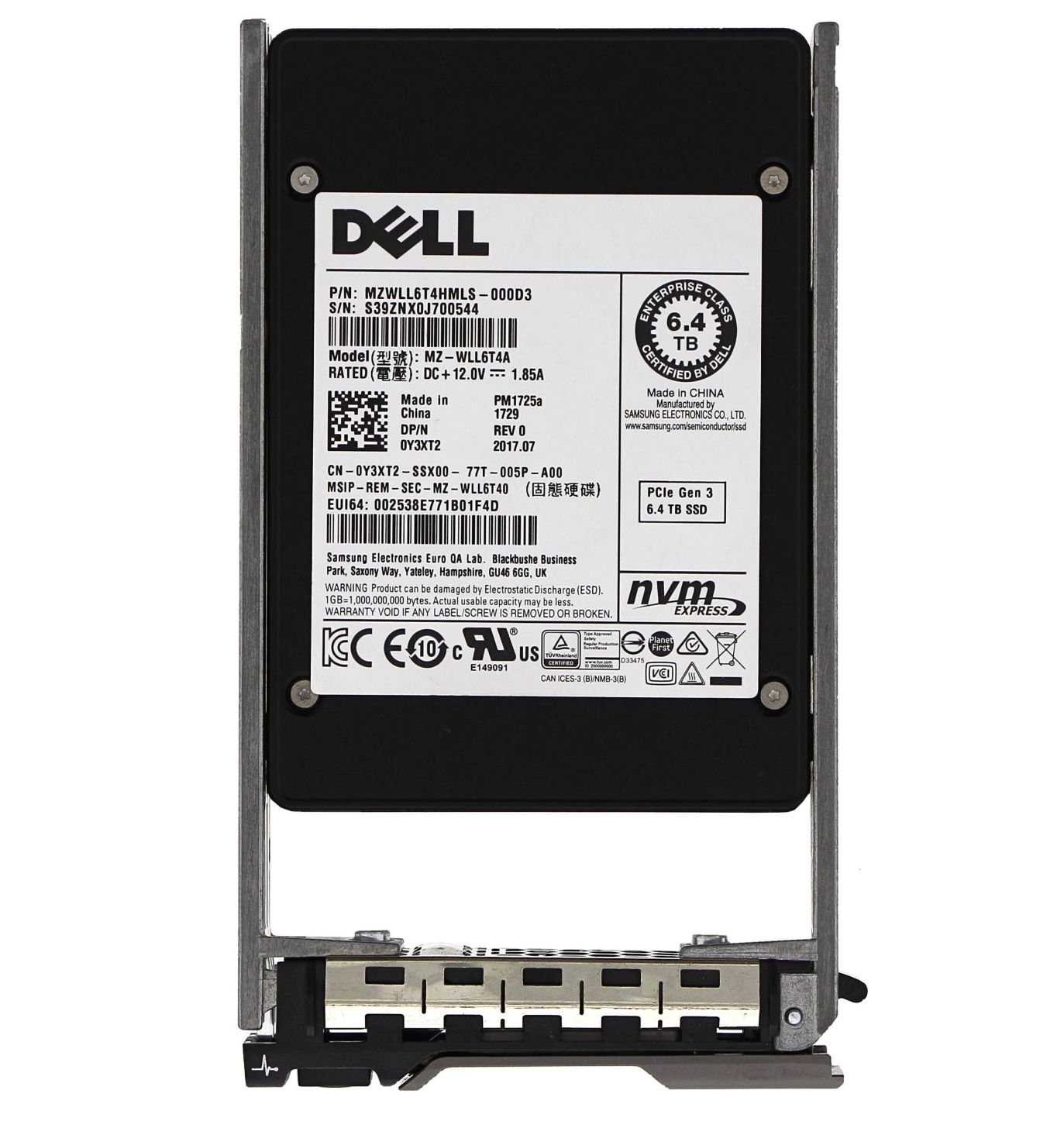 Y3XT2.jpg Y3XT2 - Dell 6.4TB TLC PCIe NVMe 3.0 x4 2.5-in Solid State Drive - Image 1