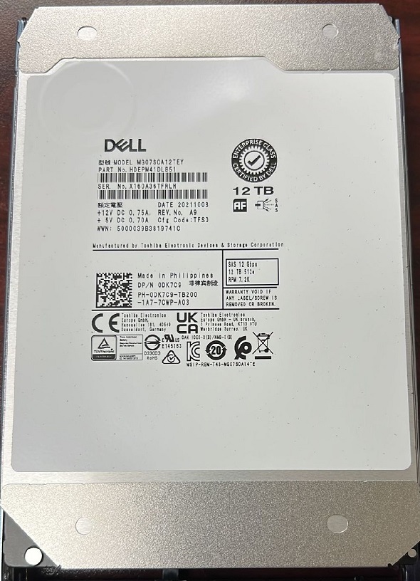 355958 Toshiba HDEPM41DLB51 12TB 7.2k RPM SAS-12Gbps 256MB Cache 3.5inch Internal HDD Dell OEM Refurbished - Image 1