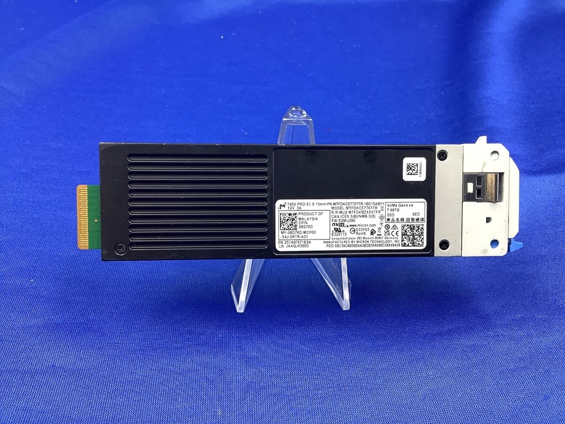 421356_0 Dell 8G76D 7.68TB PCIe NVMe Gen4 E1.S SED Solid State Drive - Image 1