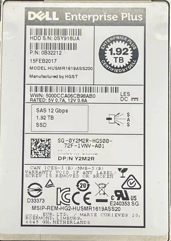 422279_0 WD 0B32212 1.92TB Read Intensive SAS-12Gbps 2.5Inch SSD Dell OEM Refurbished - Image 1