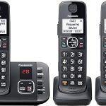 KX-TGE633M - Panasonic DECT 6.0 Expandable Cordless Phone System with Answering Machine and Call Blocking - 3 Handsets - KX-TGE633M (Metallic Black)